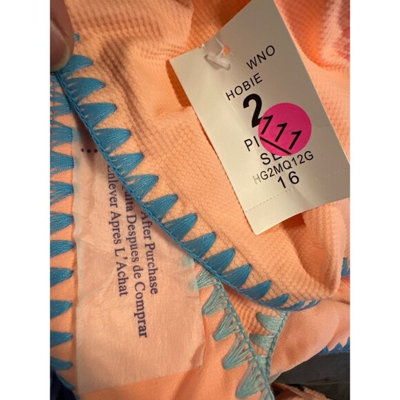 Hobie Kids Sandy Shells Keyhole High Neck Bikini Set Halter Peach & Blue Size 16 - Picture 3 of 5